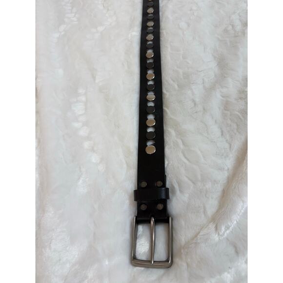 BRAVE Gordic Gump Belt Black Leather Italian Buckle Rivet Size 32 Ethically Made - Picture 6 of 12